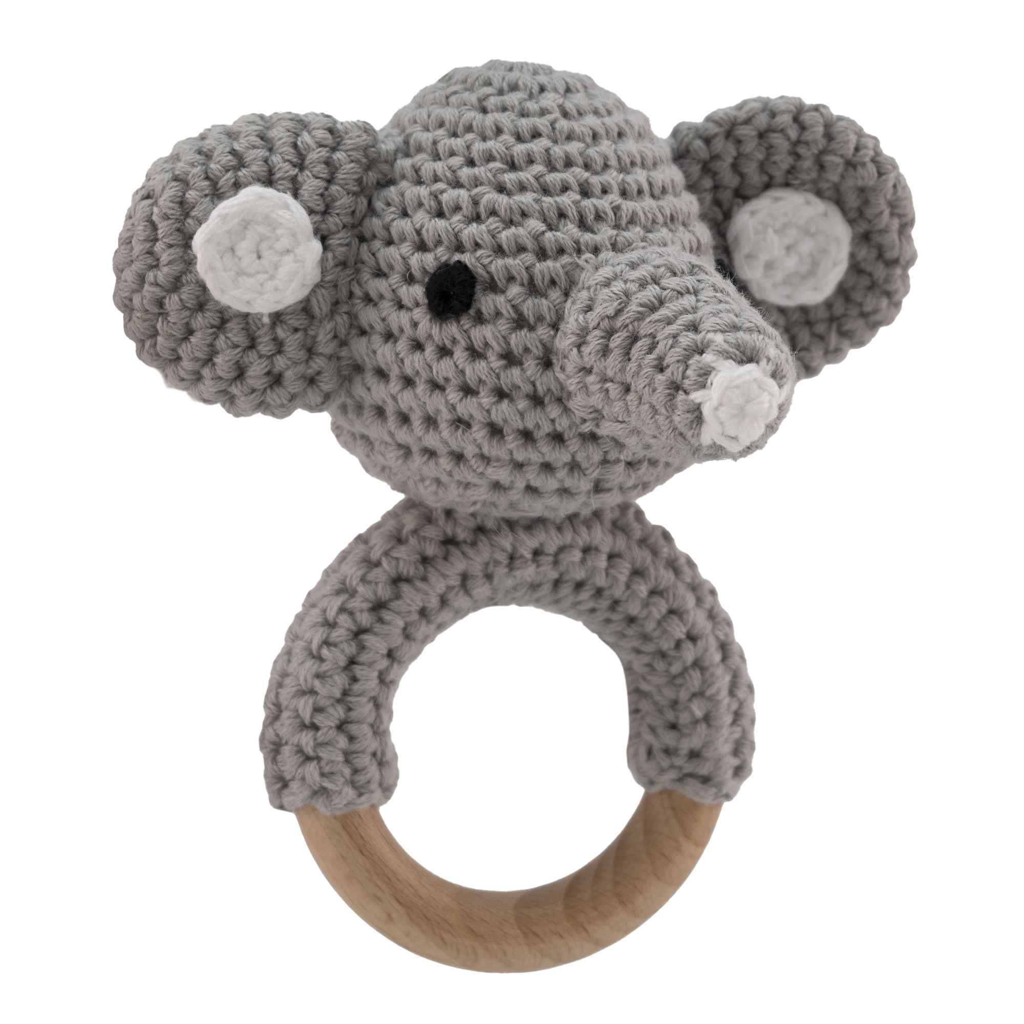 Sonajero para bebe diseño Elefante gris mango madera
